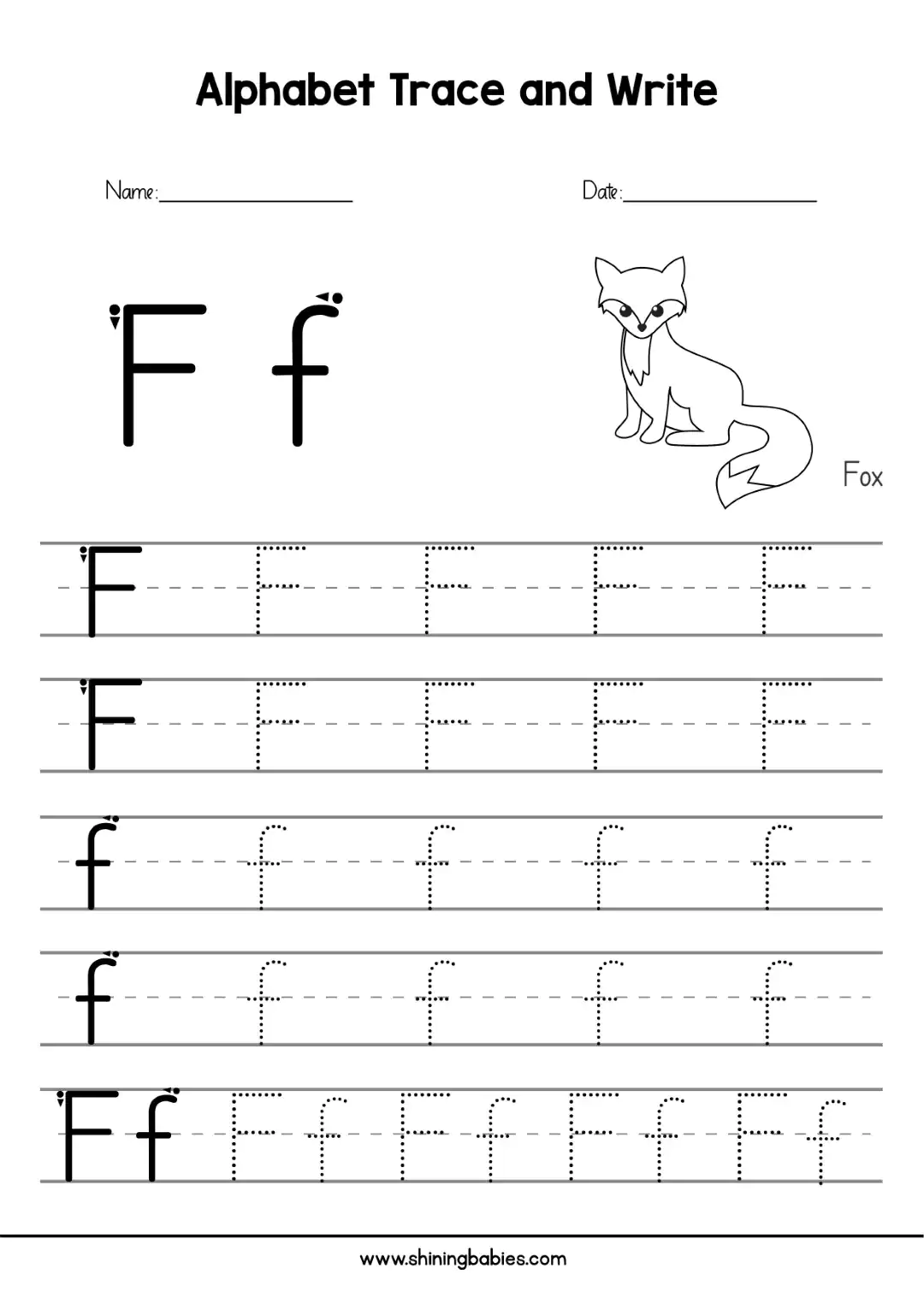 Tracing letter 'F' worksheet for kids.