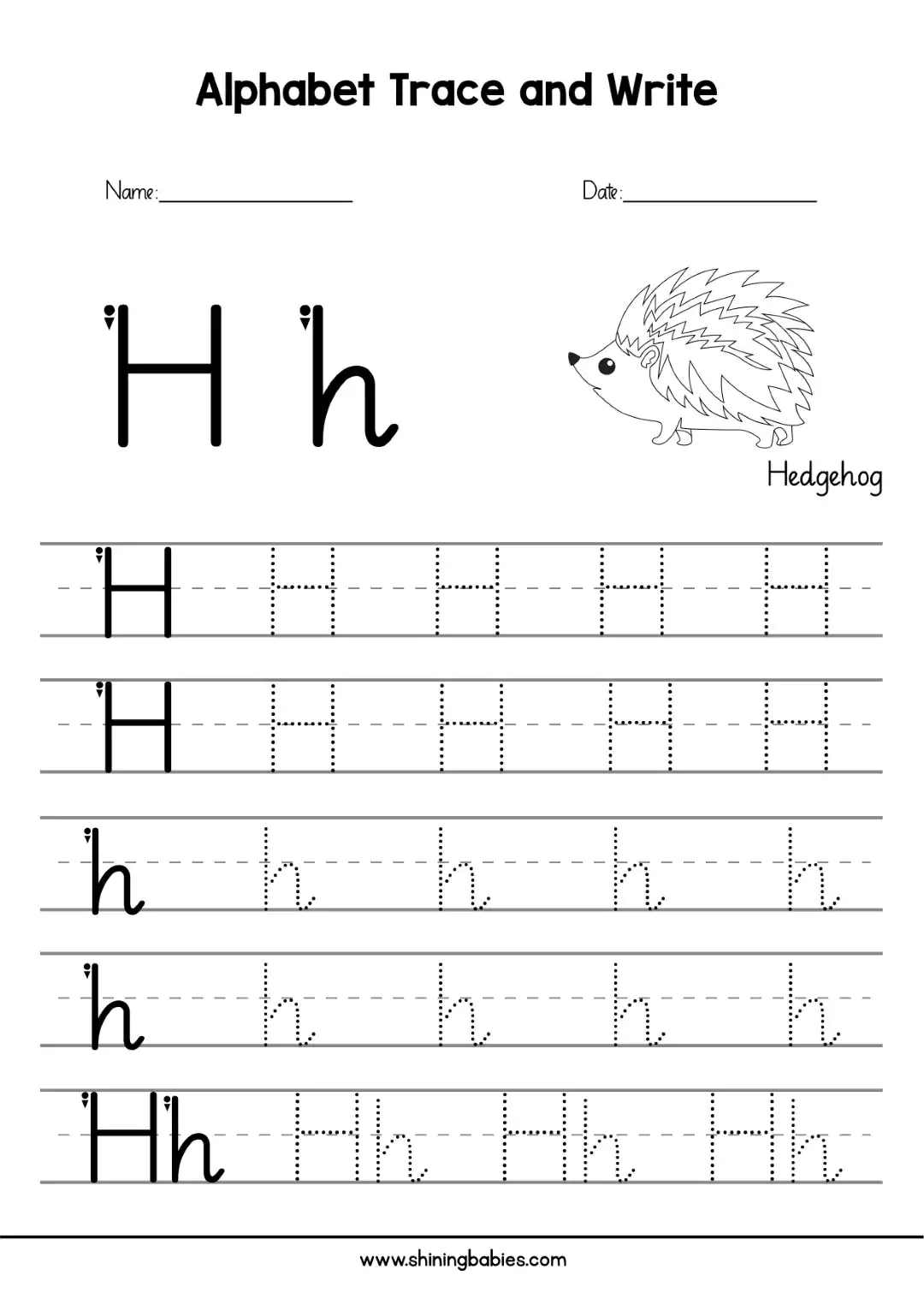 Tracing letter 'H' worksheet for kids.